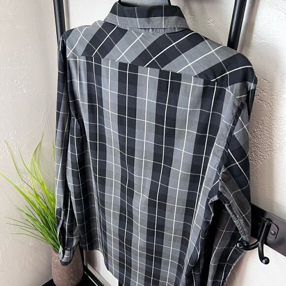 Zara Man plaid button down shirt Navy Grey slim fit size XL - Picture 5 of 16